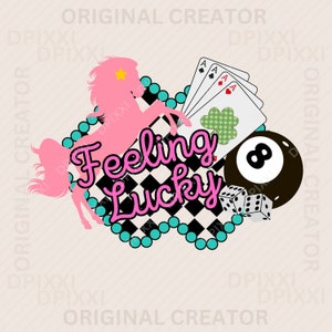Feeling Lucky Turquoise Frame PNG Digital Download | Checkered | Eight Ball | Dice/Cards | Western Design | Turquoise Concho