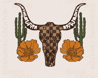 Western Floral Cow Skull Png, Boho Western png, Desert Png, Vintage Western Shirt Design, Sublimation Designs #73