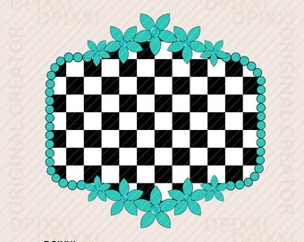 Lili Blume Türkis Checker Digitaler Rahmen Printable png * Form PNG Digitaler Download Western Design Conchos Sublimationsdesign #527