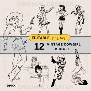EDITABLE Retro Classic Cowgirl Bundle png svg * Retro Cowgirl Graphics | Vintage Cowgirl Vector Retro Cowboy Sublimation Download #483