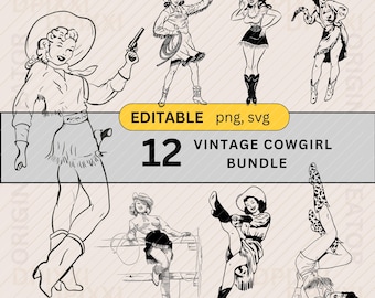 EDYTOWALNY pakiet Retro Classic Cowgirl png svg * Grafika Retro Cowgirl | Vintage Cowgirl Vector Retro Cowboy Sublimacja Pobierz #483