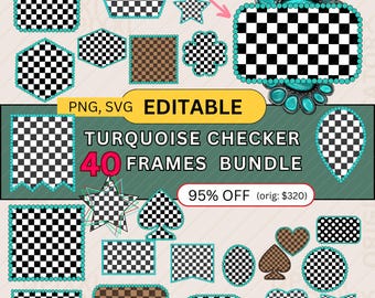 EDITABLE turquoise checker frame bundle png, svg * turquoise frame, frame art, digital shapes turquoise design frame turquoise checker #402