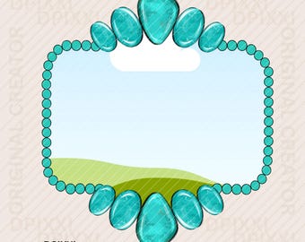 EDITIERBARE Canva Rahmen Digital bedruckbare png * Form PNG Digital Download Western Design Türkis Conchos Rahmen Sublimationsdesign # 523