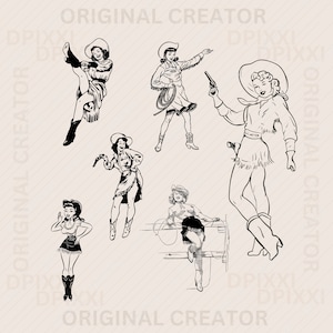 EDITABLE Retro Classic Cowgirl Bundle png svg * Retro Cowgirl Graphics | Vintage Cowgirl PNG SVG Vector | Retro Cowboy Sublimation Download