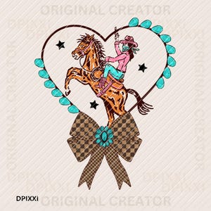 Cowgirl with Turquoise Jewelry Art Checker Bow * Sorry Cowboy Heart Valentines, Western Digital Download Trendy Designs, Shirt Prints #132