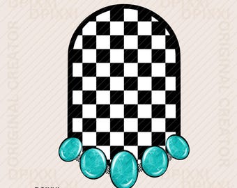 Türkis Checker Digitaler Rahmen Bedruckbare png * Form PNG Digitaler Download Westliches Design Türkis Conchos Sublimationsdesign #409