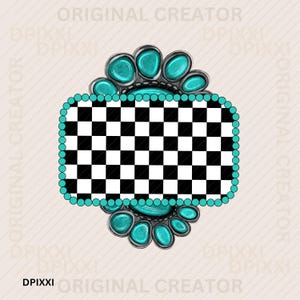 Rectangle Turquoise Checker png Gemstone Shape Digital Download Western Design Turquoise Frame Sublimation Design #113