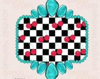 Türkis Checker Kirsche Digitaler Rahmen Printable png * Form PNG Digital Download Western Design Turquoise Conchos Sublimation Design #460