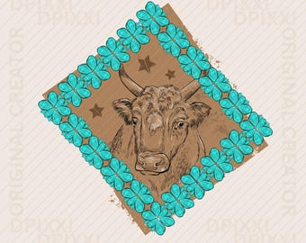 Highland Turquoise Cow PNG, Checker Cow, Western Design, PNG Sublimations, Farm Sublimations, Downloads, Shirt Design, Sublimation Download
