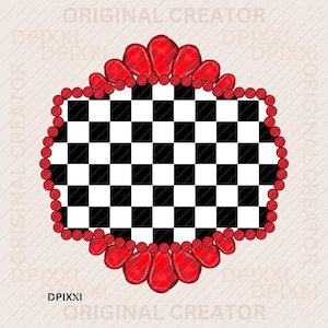Ruby Red Turquoise Checker Digital Frame Printable png * Shape PNG Digital Download Western Design Conchos Frame Sublimation Design #334