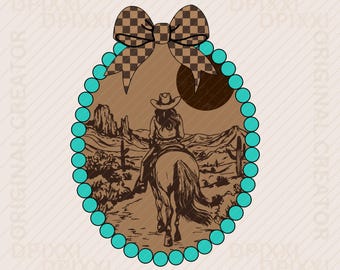 Türkis Schleife Cowgirl Fahrt durch die Wüste * Retro Rodeo Grafiken | Vintage Cowgirl PNG | Cowboy Sublimation Clipart, digitaler Download #18