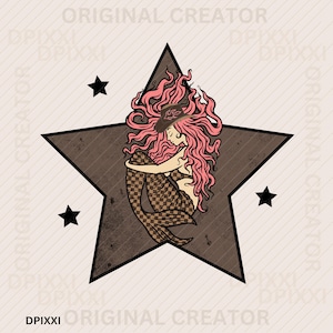 Vintage Mermaid Star PNG, mermaid PNG, mermaid clipart, mermaid silhouette, mermaid png, Mermaid, Digital Download
