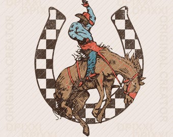 Free-Riding Cowboy & Hufeisen PNG * Checker Hufeisen Sublimation, Western Design Digitale Downloads, Shirt Design, Clipart #30