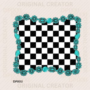Turquoise Frame png * Turquoise Checker Shape PNG Digital Download | Western Design | Turquoise Conchos Frame Sublimation Design #444