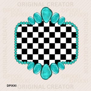 Turquoise Checker Digital Frame Printable png * Shape PNG Digital Download Western Design Turquoise Conchos Frame Sublimation Design #98