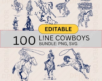 EDITABLE Line Art Cowboy Bundle png, svg * Western cowboy PNG, sublimation shirt, Western shirt design print png cliparts cowboy sublimation