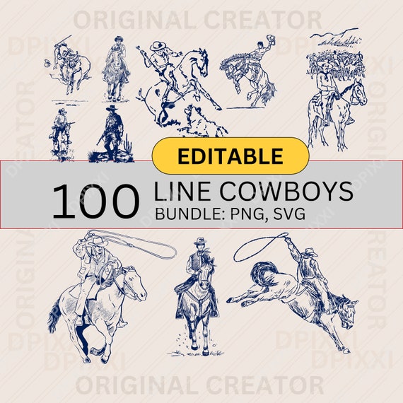 EDITABLE Line Art Cowboy Bundle png, svg * Western cowboy PNG, sublimation shirt, Western shirt design print png cliparts cowboy sublimation