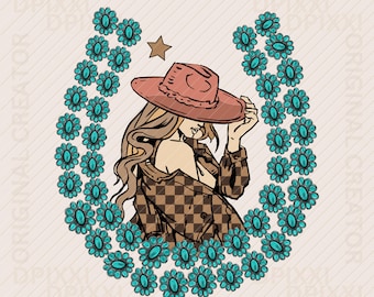 Cowgirl Turkos Boho Väggdekor Hästsko PNG * Retro Rodeo Clipart | Retro Cowgirl Grafik | Vintage Cowgirl PNG | Sublimering #135