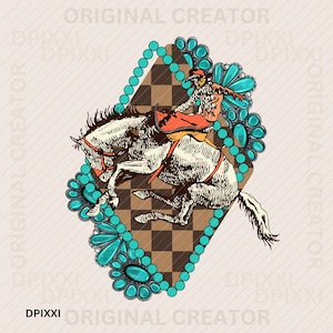 Turquoise Checker Cowboy png * Cowboy Rodeo png, Digital Download Printable,  Western Rodeo, Digital Download, Western Art PNG, Cowgirl #16