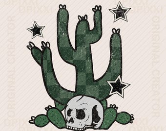 Cactus Skull Checker PNG * Star Western Designs, Cowboy Png, Rodeo Png, cowboy rodeo Png, Retro Cowboy Png, Retro Western Png, Western PNG