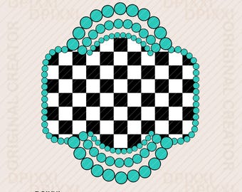 Türkis Checker Digitaler Rahmen druckbare png * Form PNG Digital Download Western Design Conchos Sublimationsdesign #529