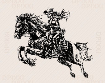 Szkielet kowbojki Ciemna noc png * Retro rodeo kowbojka Clipart | Retro kowbojka Grafika | Vintage kowbojka Retro kowbojka Sublimacja Koń