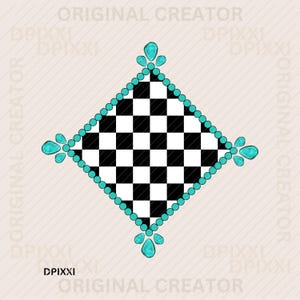 Turquoise Triangle Checker Digital Frame Printable png * Shape Digital Download Western Design Turquoise Conchos Sublimation Design #381