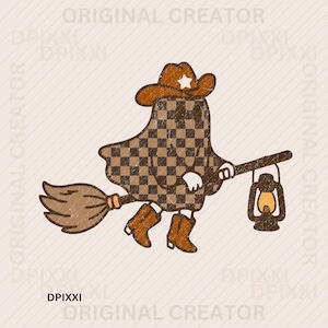 Cowboy Ghost Witch on Broom png * Spooky Western Collage, Halloween Sublimation Design, Witch Ghost Clipart, Vintage Motel Png, Trendy