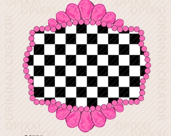 Hot Pink Türkis Checker Digitaler Rahmen Printable png * Form PNG Digitaler Download Westliches Design Türkis Conchos Sublimationsdesign #344