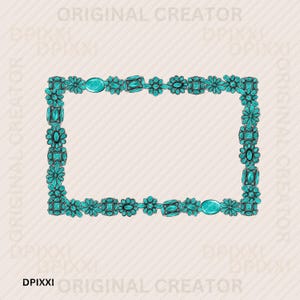 Square Turquoise Frame png #108 * Turquoise Checker Shape PNG Digital Download | Western Design | Turquoise Conchos Frame Sublimation Design