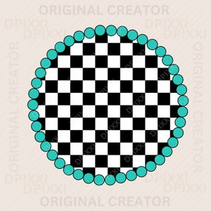 EDITABLE Circle checker frame png, svg * circle turquoise frame, frame art, digital frame, shapes, turquoise design, frame turquoise checker