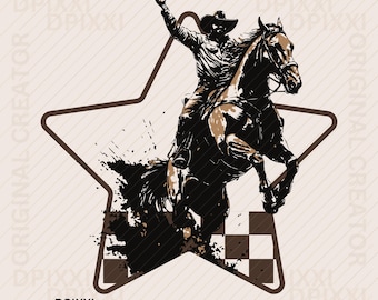Vaquero de rodeo PNG * Descarga digital instantánea del oeste a cuadros con estrellas / Diseños occidentales de moda, archivos PNG occidentales, descarga de camisas de moda n.° 660