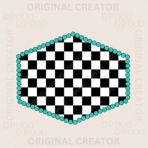 EDITABLE hexagon checker frame png, svg * square turquoise frame art, digital frame shapes, turquoise design, frame turquoise checker #4
