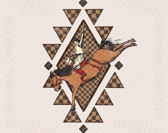 Cowboy Checker Azteekse png, westerse png, Azteekse png, vintage rodeo-sublimatie, westerse sublimatie, cowboy png, retro-western, grungeontwerp