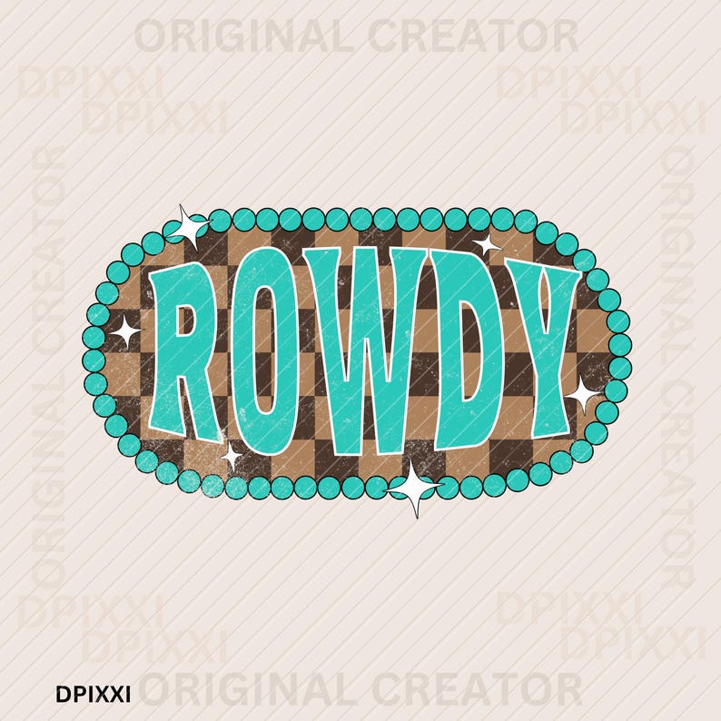 Rowdy Turquoise Checker Print PNG, Western Belt Buckle Sublimation PNG ...