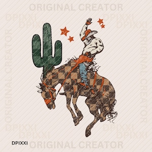 Rodeo Cowboy Western Instant Digital Download | Trendy Western Designs, Western PNG, Trendy Shirt PNGs, Trendy PNG Download, Checker Horse
