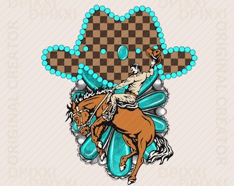 Sombrero de vaquero turquesa estilo western, descarga digital instantánea / Diseño western moderno, PNG western, PNG moderno, descarga moderna