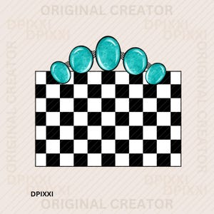 Turquoise Rectangle Checker Digital Frame Printable png * Shape Digital Download Western Design Turquoise Conchos Sublimation Design #399
