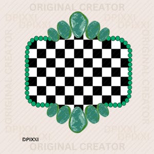 Jade Green Turquoise Checker Digital Frame Printable png * Shape PNG Digital Download Western Design Conchos Frame Sublimation Design #98