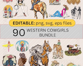 Bearbeitbares 90er-Bundle Cowgirl (PNG, SVG, EPS) * Cowgirl-Bundle (PNG), Western-PNG, Bundle, Cowgirl-Sublimationsdesigns, Sublimations-Clipart