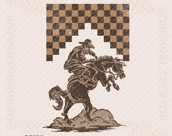 Cowboy som rider i öknen PNG * Western png, Bucking Bull Png, Western sublimering, Cowboy Rodeo Western grafik, Skjortadesign #796