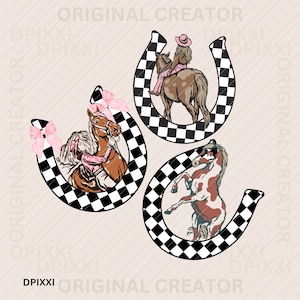 Pink Bow Cowgirl Horsehoe PNG * Retro Rodeo Clipart | Retro Cowgirl Graphics | Vintage Cowgirl PNG | Cowboy Sublimation Clipart #128