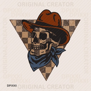 Warm Skull Checker Cowboy Scart PNG * Cowboy Hat Skeleton Western Instant Digital Download | Trendy Western Design, Western PNG Download