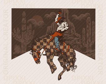 Cowboy Riding the Desert Sky PNG * Western png, Bucking Bull Png, Western Sublimation, Cowboy Rodeo Western Graphic, Shirt Design #32