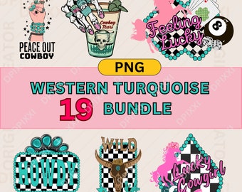 Bundle Turquoise Checker Art * Western Sublimation Bundle PNG, Big Bundle Western, Cowboy Bundle, Cowgirl Png, Sublimation Designs, Western