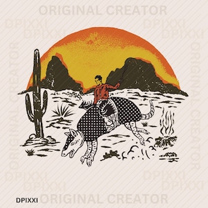 Sunset Bucking Armadillo Cowboy png * Western Instant Digital Download / Trendy Western Designs, Western PNG file Shirt Trendy PNG Download