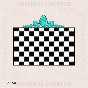 Turquoise Rectangle Checker Digital Frame Printable png * Shape Digital Download Western Design Conchos Frame Sublimation Design #345