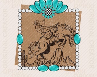 Arte digital del desierto de vaquero turquesa png * Diseños de descarga digital instantánea de vaquero de rodeo a cuadros del oeste, archivos PNG, camisa PNG #118