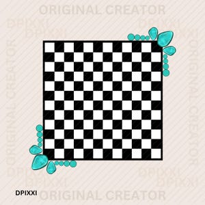 Square Turquoise Checker Digital Frame Printable png * Shape Digital Download Western Design Turquoise Conchos Frame Sublimation Design #346