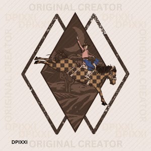 Rodeo Desert Cowboy Checkered Horse * Western Instant Digital Download | Trendy Western Designs, Western PNG files, Trendy Shirt PNG